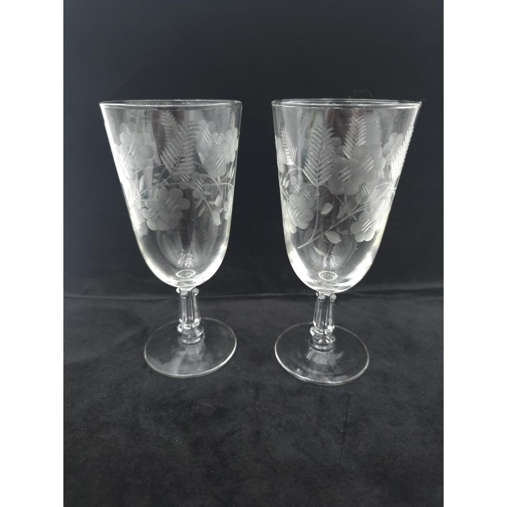 Pair Libbey Garland Juice Glasses Goblets Etched clear Iced Tea 6" Set Of 2